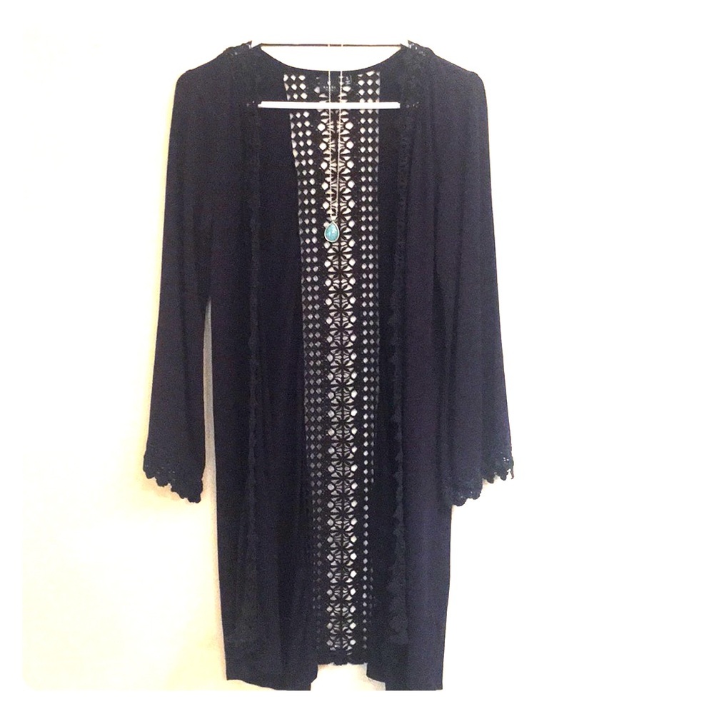 Kaari Blue crochet knit cardigan/duster